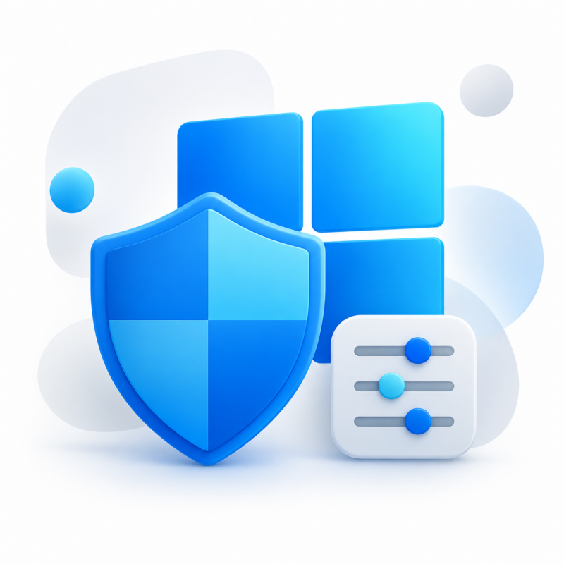 Синий щит и элементы настройки безопасности Windows 11