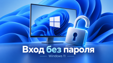 Редакционная иллюстрация: монитор и открытый замок, вход без пароля Windows 11