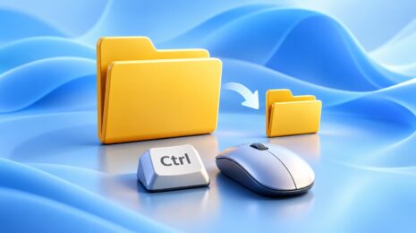 Редакционная иллюстрация: большая и маленькая папки, Ctrl и мышь