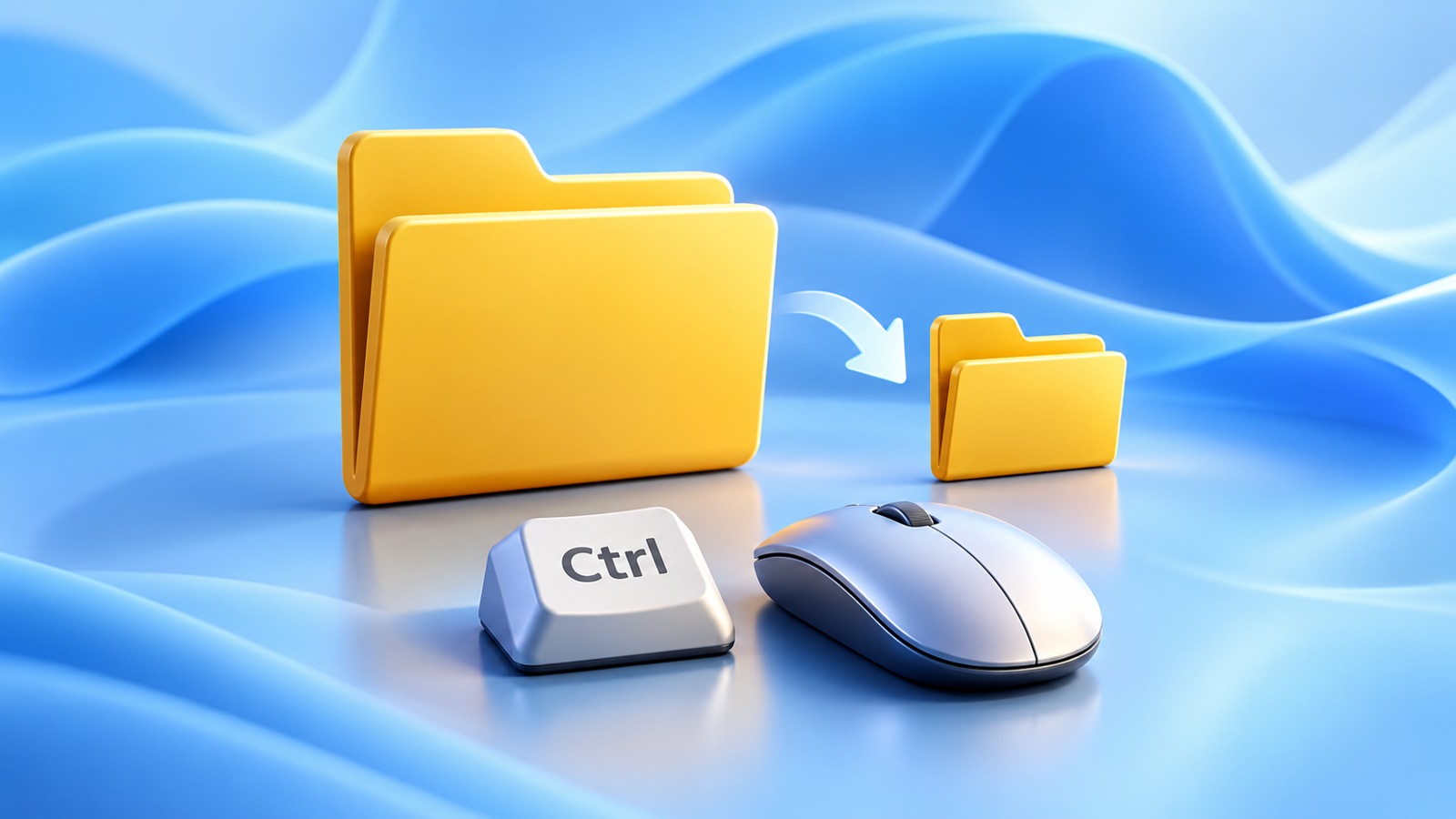 Редакционная иллюстрация: большая и маленькая папки, Ctrl и мышь
