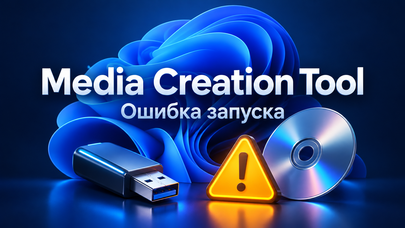 Редакционная иллюстрация: Media Creation Tool, ошибка запуска, флешка и диск