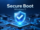 Редакционная иллюстрация: щит с галочкой над чипом и надпись Secure Boot, Windows 11