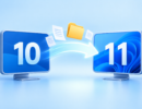 Редакционная иллюстрация перехода с Windows 10 на Windows 11