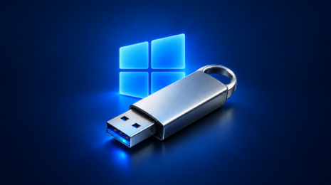 USB-флешка и синий знак Windows — редакционная иллюстрация